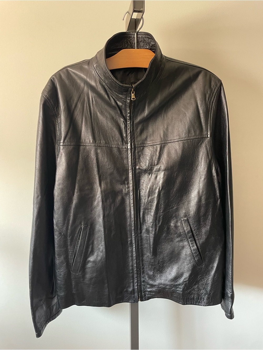 Vintage Stella Pelle Firenze Italian Black Genuine 100% Leather Jacket Mens